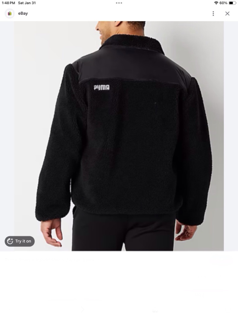 Puma Black Sherpa Panel Zip Jacket for Men Size Large - Picture 5 of 15